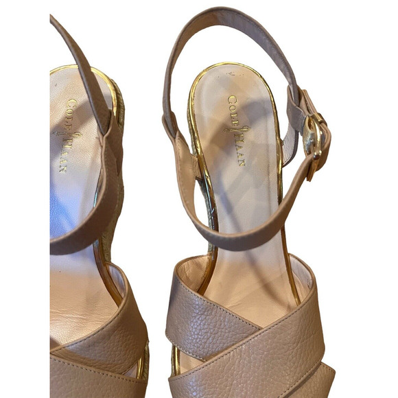 Cole Haan Heels Womens 8.5 B Hart Slingback Espadrille Wedge Beige Faux Leather - Picture 9 of 12